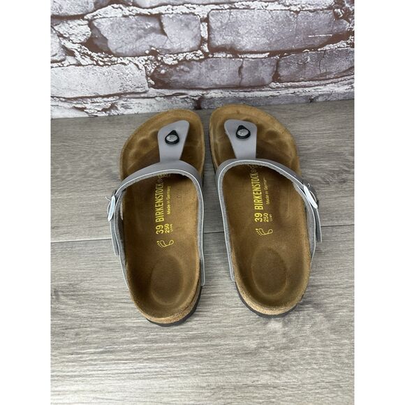 Birkenstock Gizeh Silver Birko Flor Leather Thong Sandals Women Sz 39EU/8.5M US - Picture 5 of 16